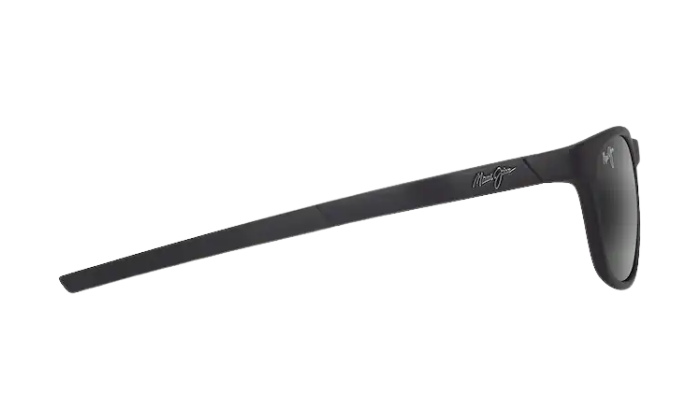 Black Maui Jim sunglasses with gray reflective lenses on a white background