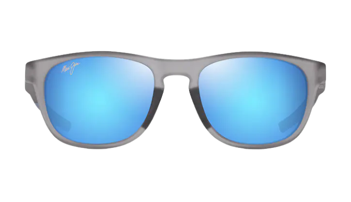 maui Jim Sunglasses with blue reflective lenses on a white background Melemele
