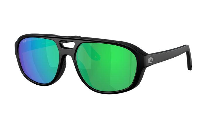 Black Costa Sunglasses with green mirror lenses. Street Heat