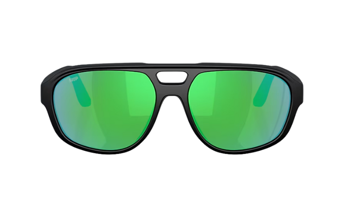 Black Costa Sunglasses with green mirror lenses. Street Heat