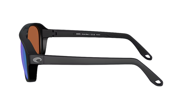 Black Costa Sunglasses with green mirror lenses. Street Heat