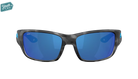 Tiger shark pattern Costa Youth wraparound Sunglasses with blue mirror lenses.
