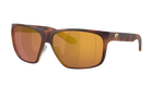 Costa sunglasses with a tortoiseshell frame and polarized gold mirror on a white background
