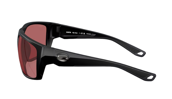 Black Costa sunglasses with rose-tinted polarized lenses on a white background