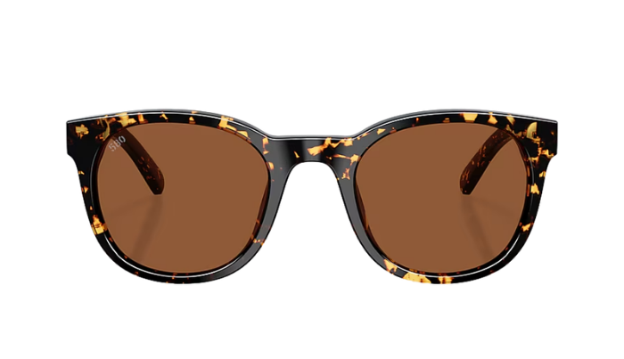Costa Sunglasses with tortoiseshell frame and brown polarized lenses on a white background