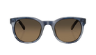 Costa Sunglasses with blue frame and brown polarized lenses on a white background