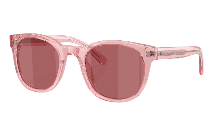 Pink Costa sunglasses with a polarized lenses an pink clear frame on a white background
