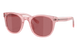 Pink Costa sunglasses with a polarized lenses an pink clear frame on a white background