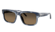 Sunglasses with a blue frame and brown lenses on a white background