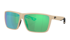 Costa sand sunglasses with green polarized reflective lenses on a white background