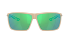 Costa sand sunglasses with green polarized reflective lenses on a white background