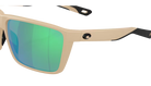 Costa sand sunglasses with green polarized reflective lenses on a white background