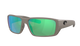 Costa Sunglasses with green polarized lenses and a matte olive frame on a white background