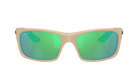 Matte sand Costa sunglasses with green polarized reflective lenses on a white background