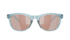 Costa Sunglasses with light blue frames and polarized copper lenses on a white background