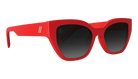 Red sunglasses with dark lenses on a white background