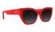Red sunglasses with dark lenses on a white background
