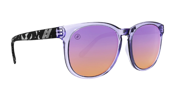 Blenders Sunglasses with purple and pink gradient lenses on a white background