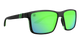 Blenders Sunglasses with green reflective lenses and black frame on a white background