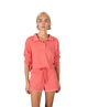 Semi-Cropped Henley Sweatshirt Set with Shorts