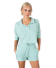 Semi-Cropped Henley Sweatshirt Set with Shorts