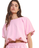 Scuba Bubble Hem and Sleeve Solid Crop Top