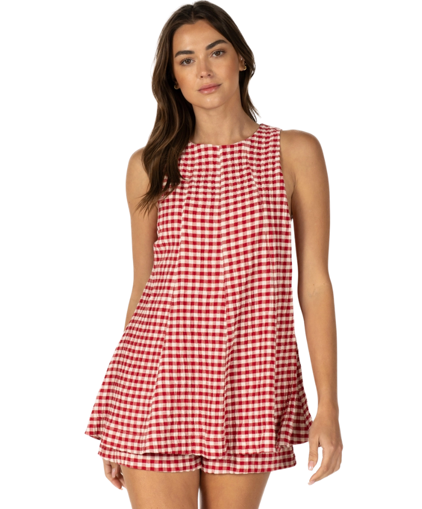 Charlie Gingham Sleeveless Baby Doll Romper