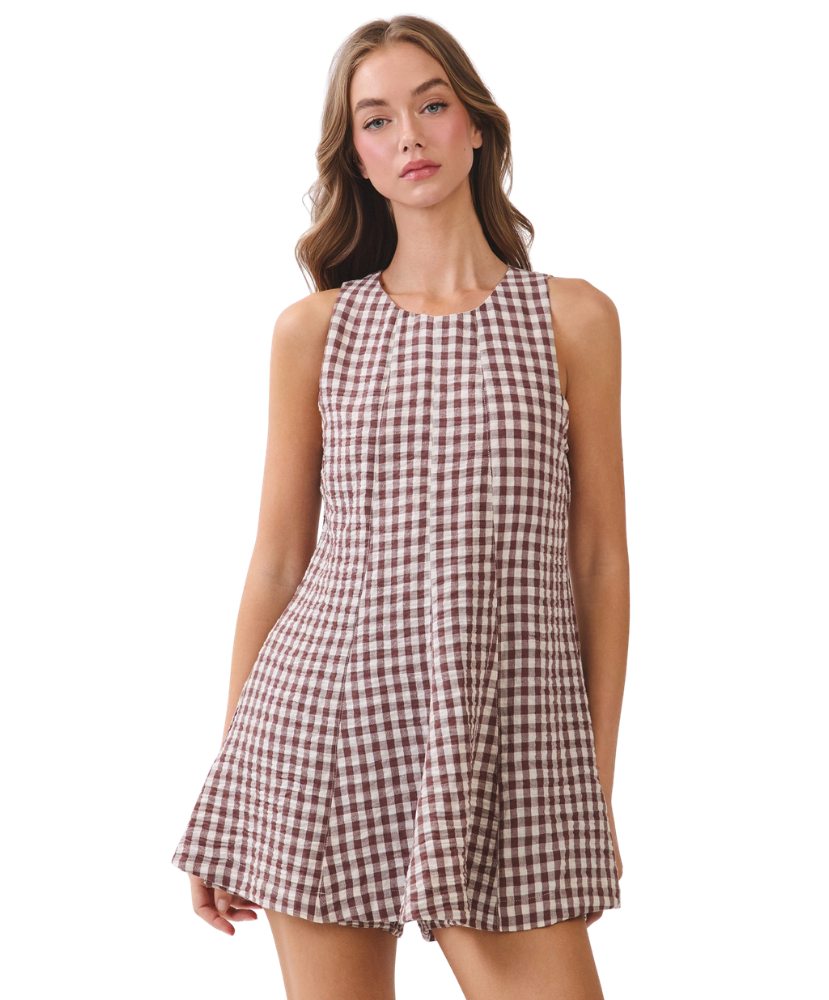 Charlie Gingham Sleeveless Baby Doll Romper