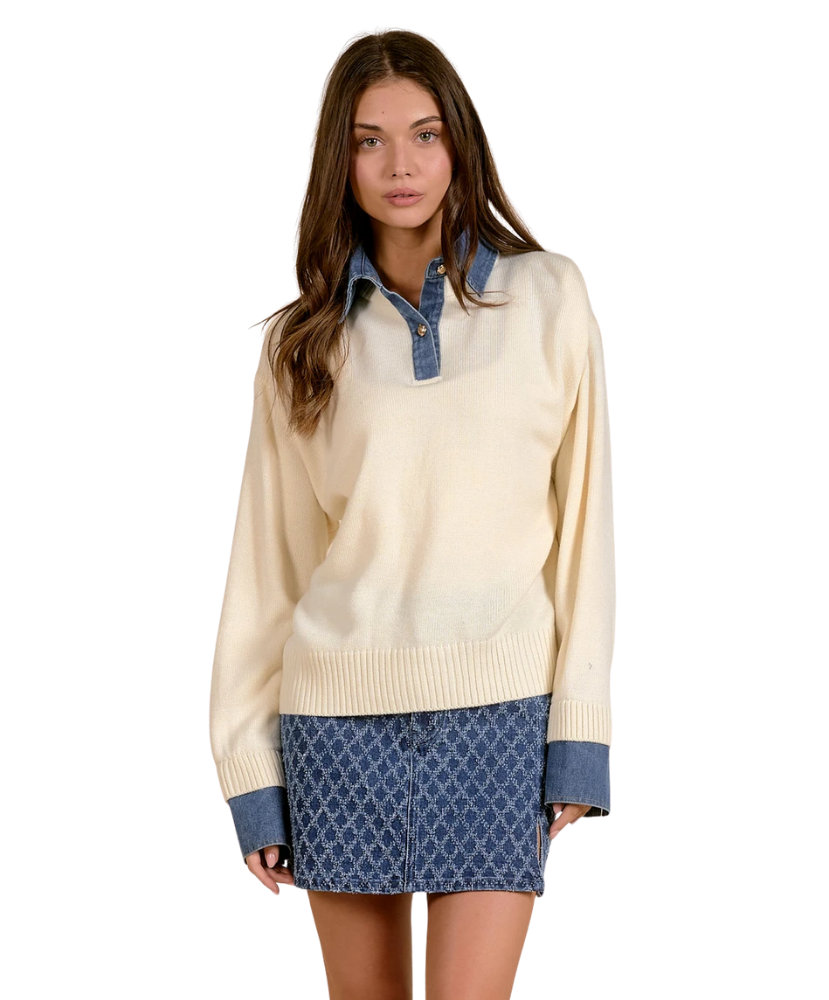 Henley Layered Collar Knit Top