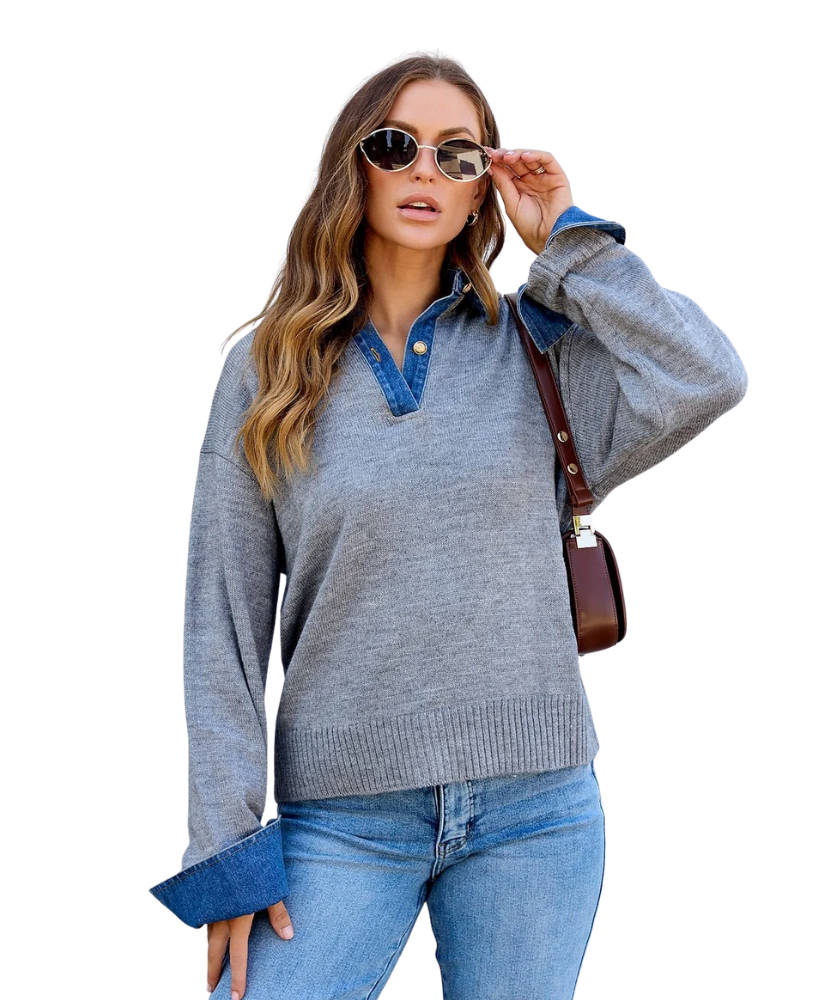 Henley Layered Collar Knit Top