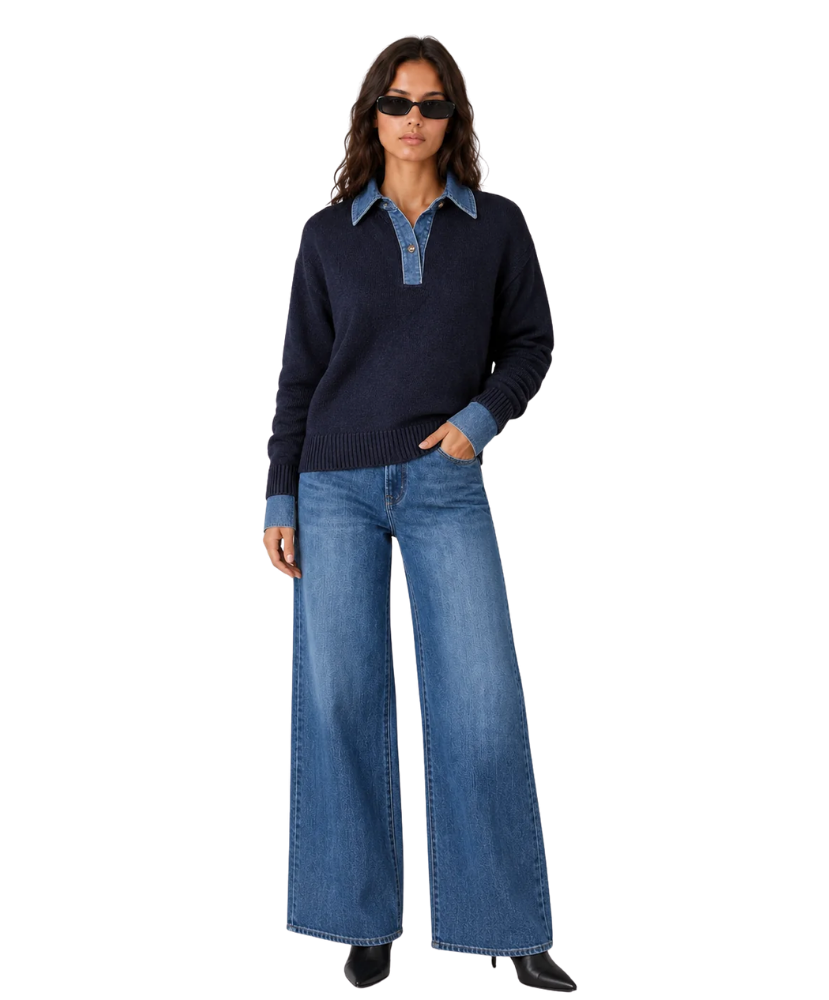 Henley Layered Collar Knit Top