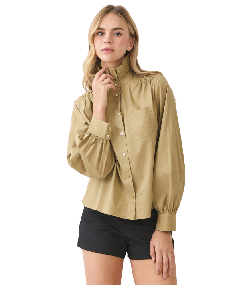 Raleigh Ruffle High Neck Button Down Shirt