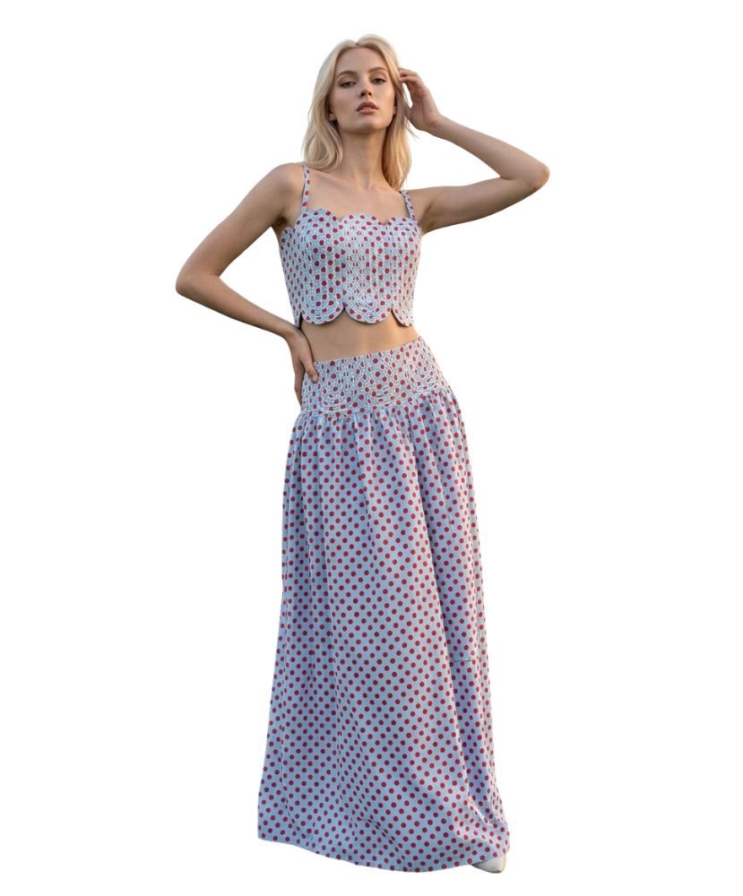 Poppi Polka Dot Crop Top and Maxi Skirt Set