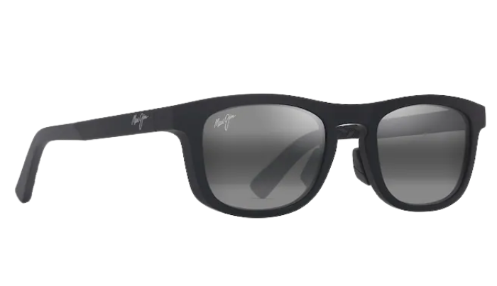 Black Maui Jim polarized sunglasses with a Maui Jim logo on a white background