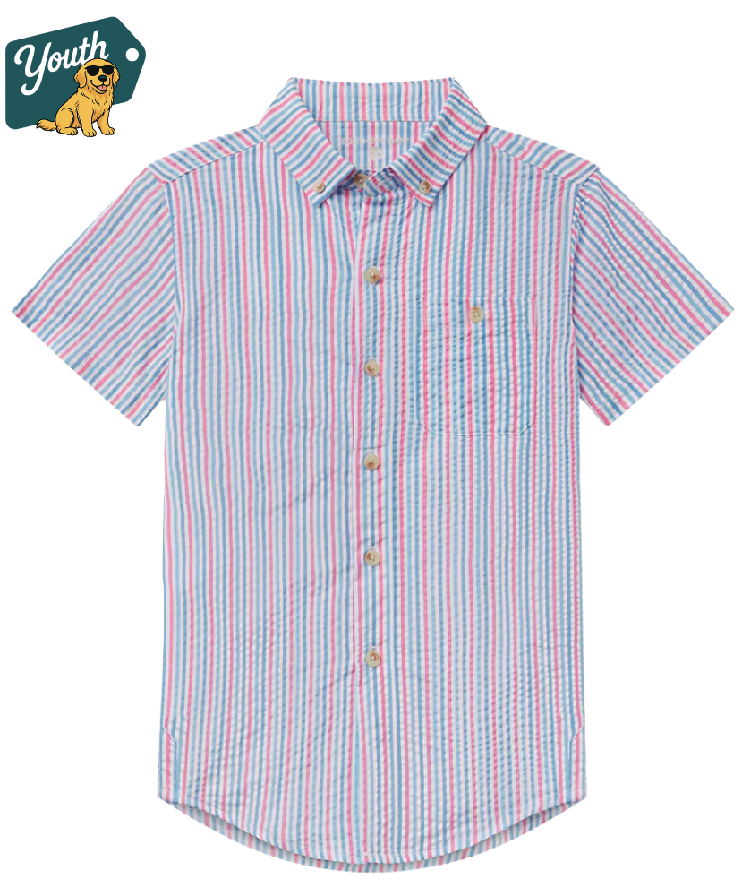 Striped short-sleeve shirt on a white background with 'Youth' logo.
