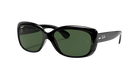 Black sunglasses with green lenses on a white background