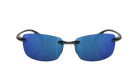 Blue sunglasses with black frames on a white background