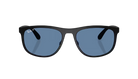 Black Ray-Ban RB4468 sunglasses with blue polarized lenses on a white background