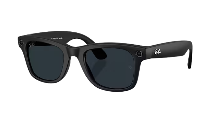 Black Ray-Ban META sunglasses with transition lenses on a clear background
