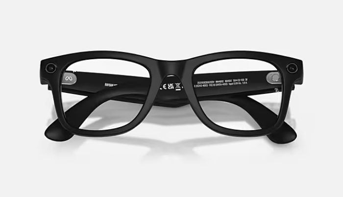 Black Ray-Ban META sunglasses with transition lenses on a clear background