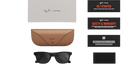 Ray-Ban sunglasses with brown case and warranty card on a white background