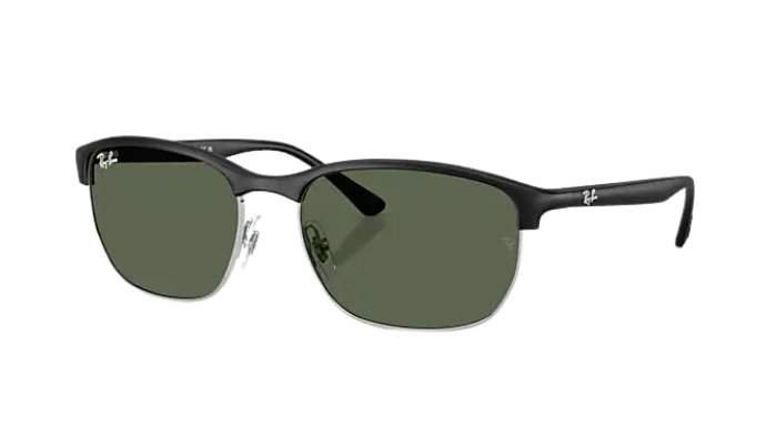 Black Ray-Ban RB4469 sunglasses with green lenses on a white background
