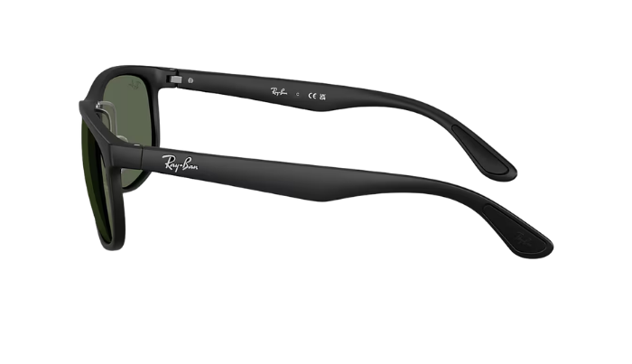 Black Ray-Ban RB4468 sunglasses with green lenses on a white background