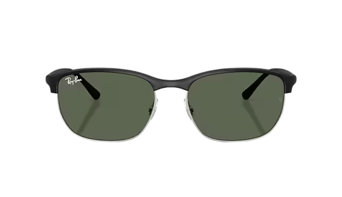 Black Ray-Ban RB4469 sunglasses with green lenses on a white background