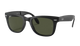 Black sunglasses with green lenses on a white background