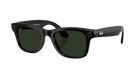 Black sunglasses with green lenses on a white background