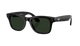Black sunglasses with green lenses on a white background