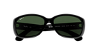 Black Ray-Ban sunglasses with green lenses on a white background