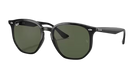 Black Ray-Ban sunglasses with green lenses on a white background