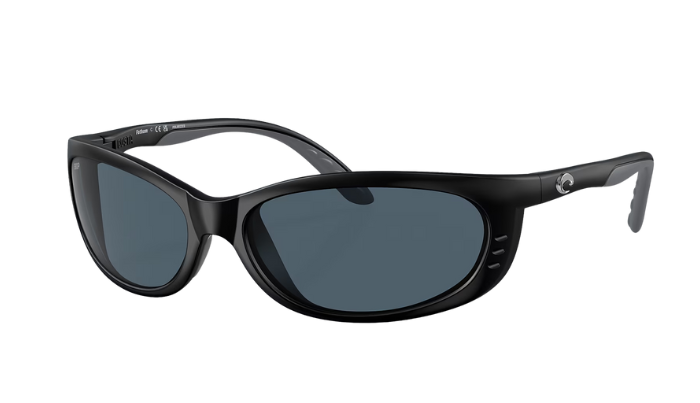 Black sunglasses with dark lenses on a white background